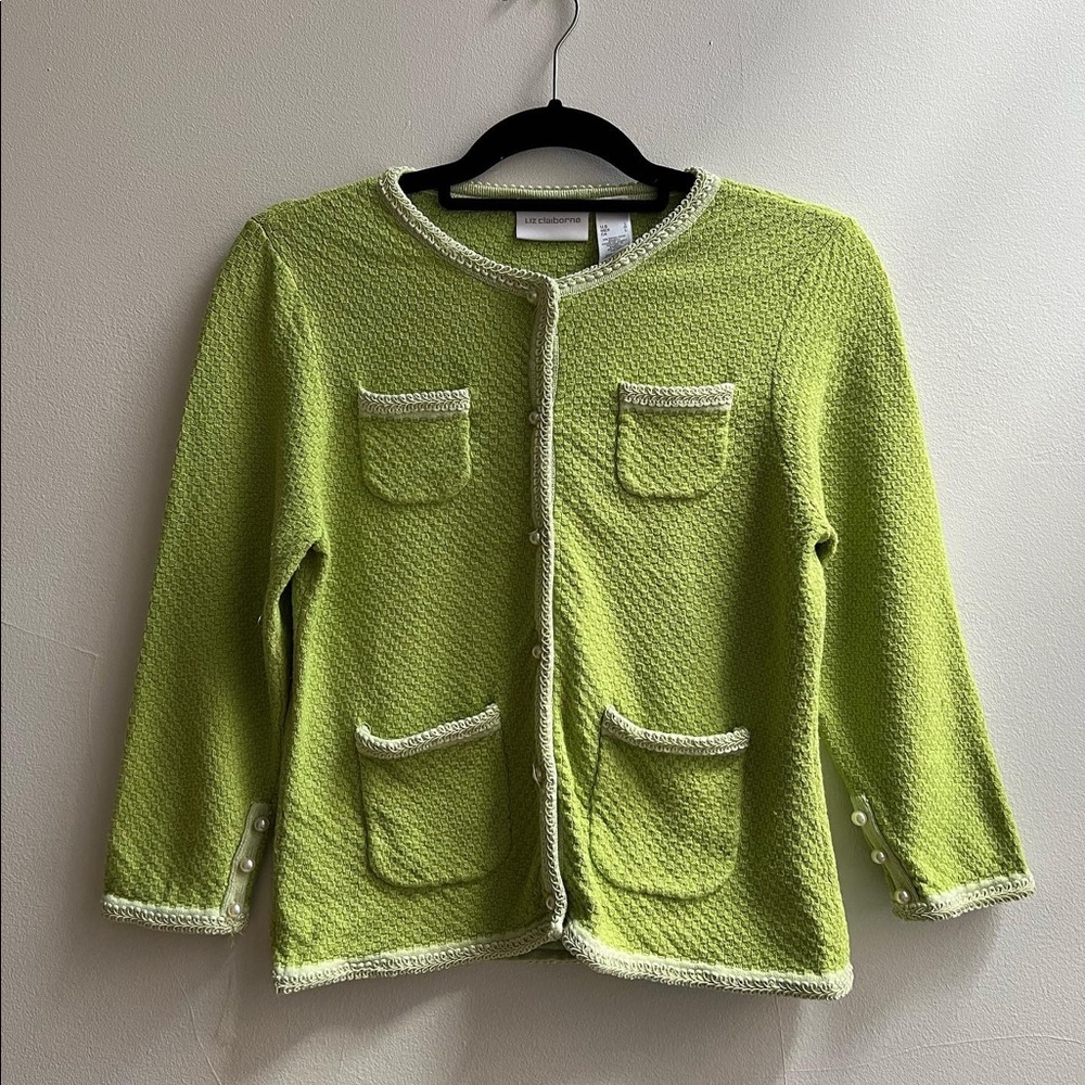 Vintage lime green cardigan with pearls